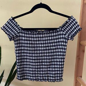 Hollister Smocked Off Shoulder Crop Top In Ginham